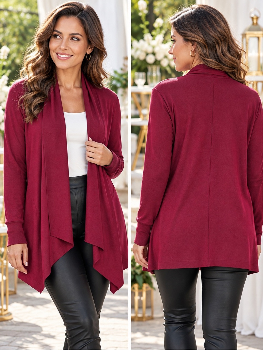Athleta Cardigan Women Sz S Burgundy Open Front Draped Stretch Layering Sweater